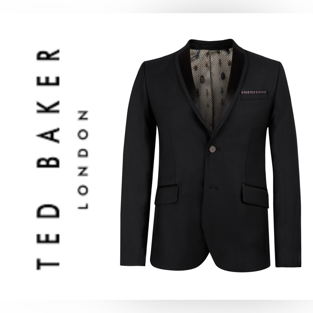 NWOT Ted Baker London Black Blazer with Satin Trim and insect print lining